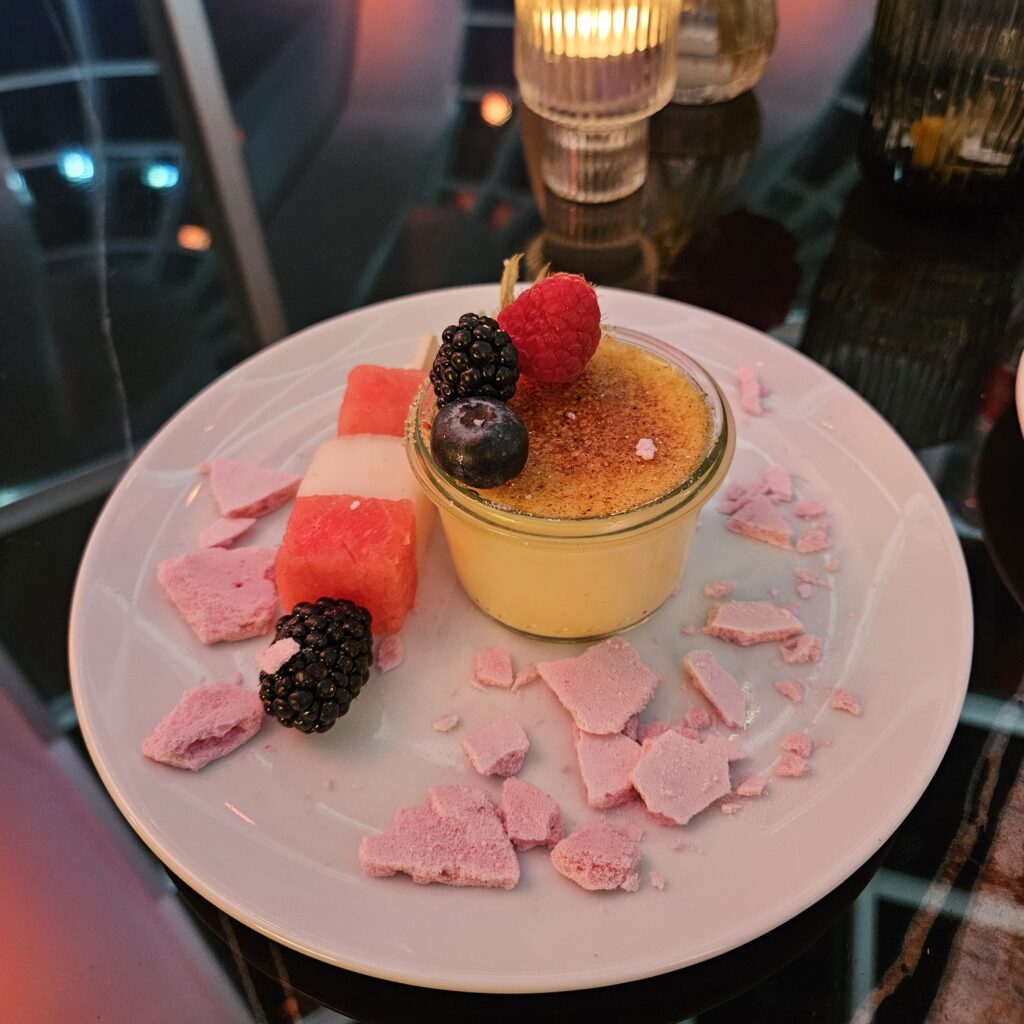 Hilton Berlin Beletage Restaurant Dinner Lavender Creme Brulee